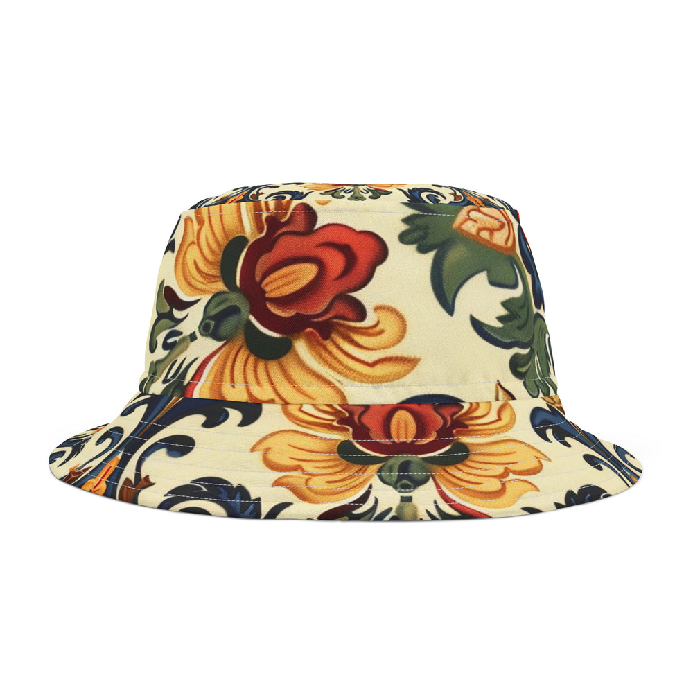 Flower Italian Pattern Bucket Hat, Golf Bucket Hat, Fedora Hat Men, Assembled In USA, Assembled In The USA
