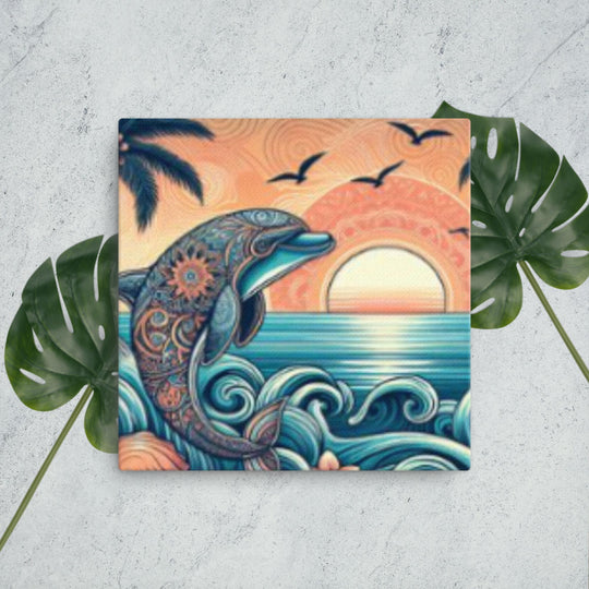 Immerse Yourself in Serenity with Dolphin and Sunset Canvas